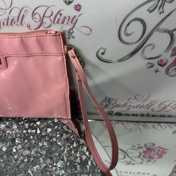 Versace clutch bag parfum zipper handle shiny pink silver logo purse wallet bag - Picture 5 of 10